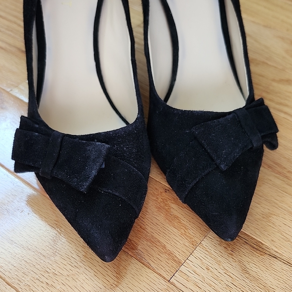 Nine West Black Suede Leather Bow Heels Pumps NEW - Picture 5 of 12